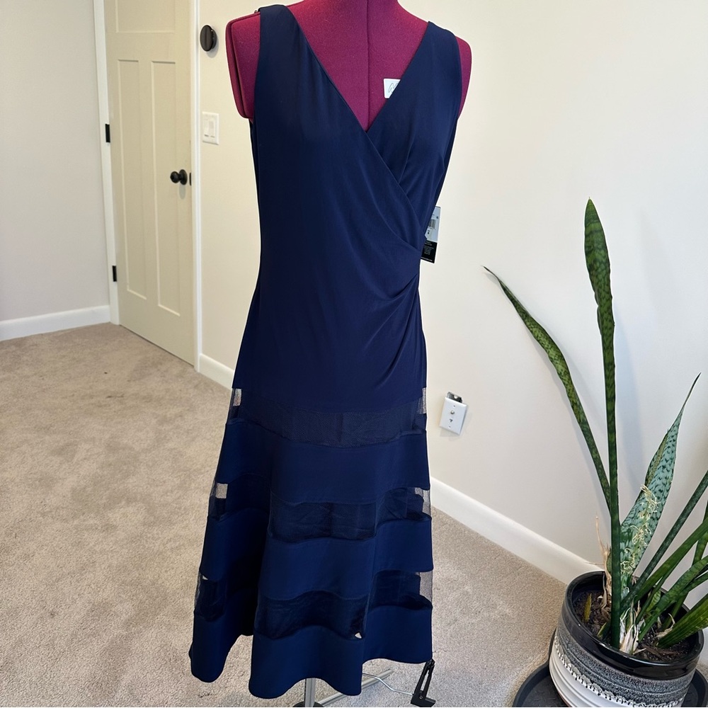 NWT Ralph Lauren Navy Blue Sleeveless Ruched tulle panel a-line Dress - Picture 2 of 12